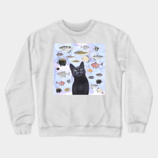 The Hungry Black Cat Gazing at a Fish Tank Crewneck Sweatshirt